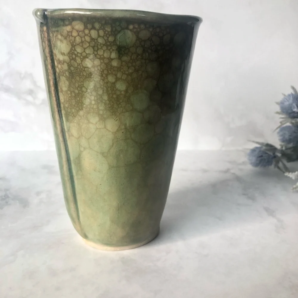 Ceramic Green Glazed 6 inch Vase Signed by Artist